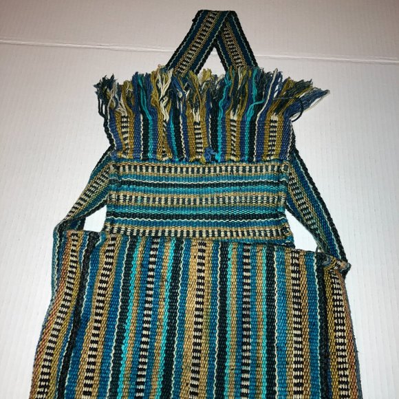 Boho Woven Flap Front Blue Stiped Shoulder Strap Bag - Picture 11 of 12